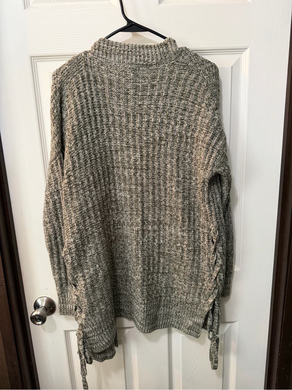 Altar’d State Gray Open Front Marled Knit Cardigan Shoelace Side Ties Sz M - Picture 5 of 8